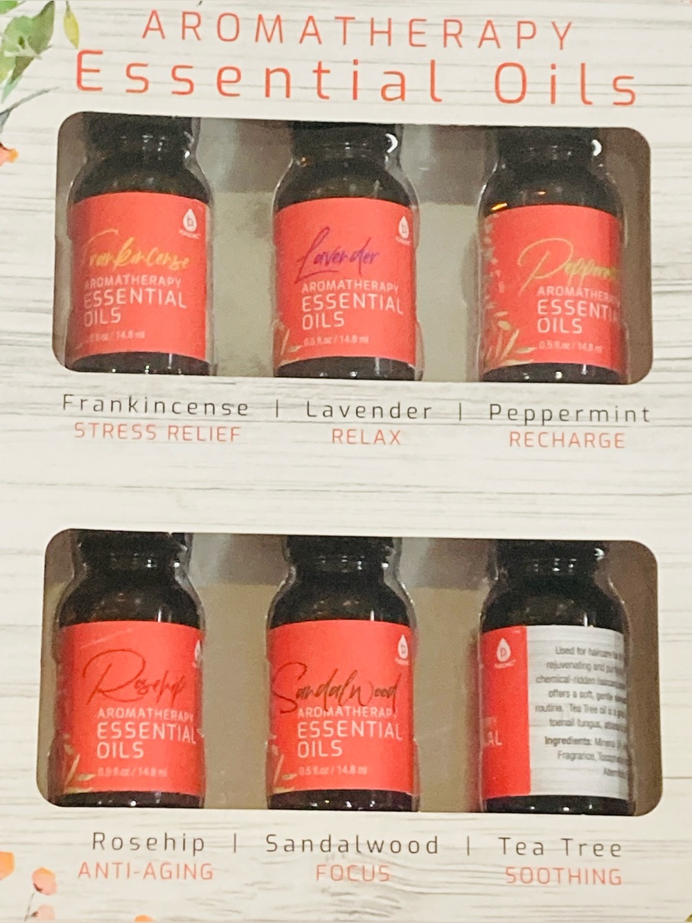NWT Pursonic Aromatherapy 6 Essential Oils Frankincense, Lavender, Peppermint